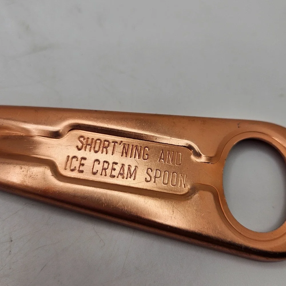 Vintage Short'ning & Ice Cream Spoon Copper Tone Kitchen Utensil Scoop